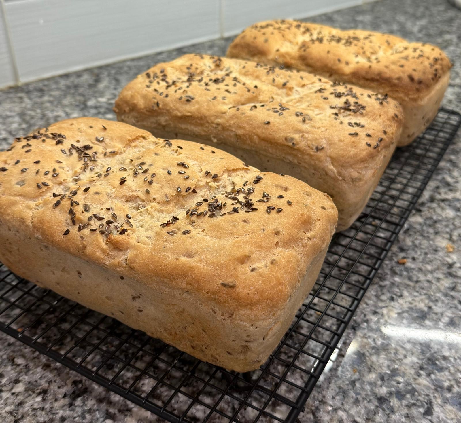 Flax loaves cooling on the rack